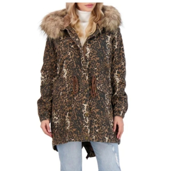 Lucky Brand Womens Leopard Anorak Cinch WaistJacket w/ faux fur trim sz med NWT - Picture 4 of 4